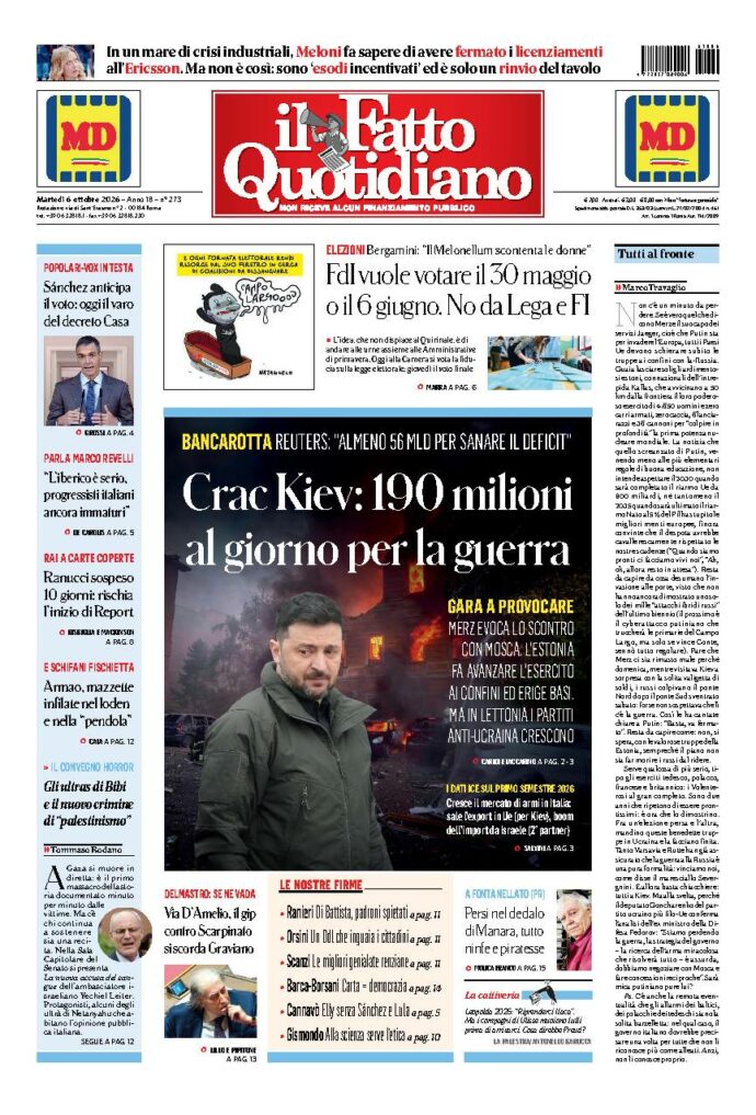 Copertina de Il Fatto Quotidiano di martedì 6 Ottobre 2026