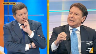 Copertina di Conte replica a Gentiloni: “Chi invoca rigore sull’Ucraina e ci rivolge accuse ignobili, perché tace sul governo genocida di Israele?”. Su La7