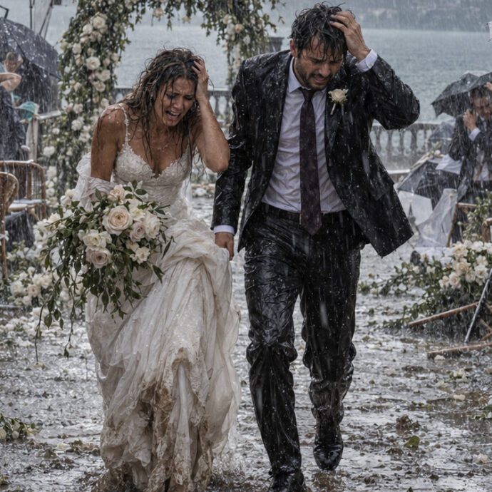 Matrimonio sott’acqua? Gli invitati salvano la festa… A colpi di sedia (e quello che fanno sul tetto è incredibile)