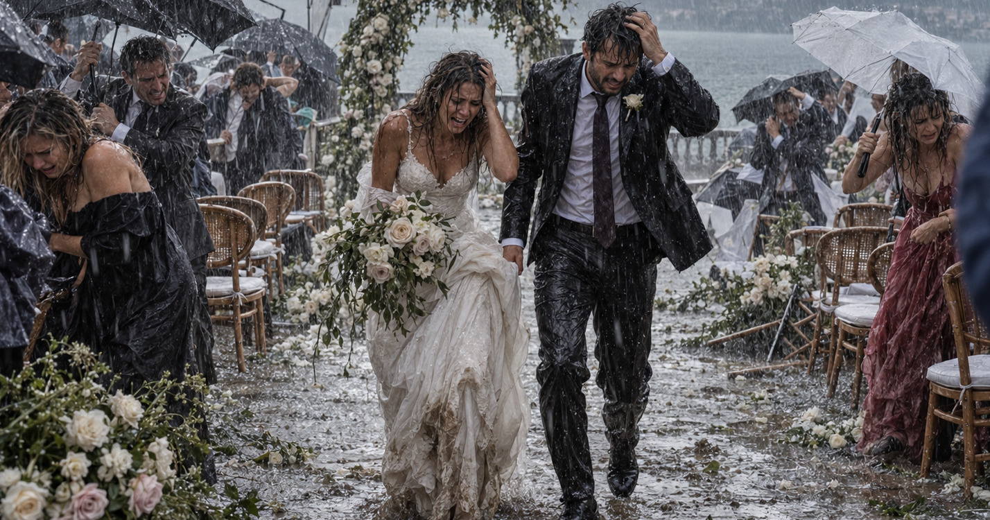 Matrimonio sott’acqua? Gli invitati salvano la festa… A colpi di sedia (e quello che fanno sul tetto è incredibile)