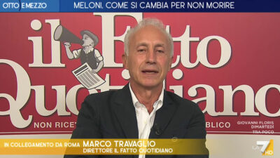 Copertina di Caro benzina, Travaglio a La7: “Meloni prenda i miliardi dagli extraprofitti di chi specula sulle guerre o li tolga al riarmo. E li dia agli italiani”