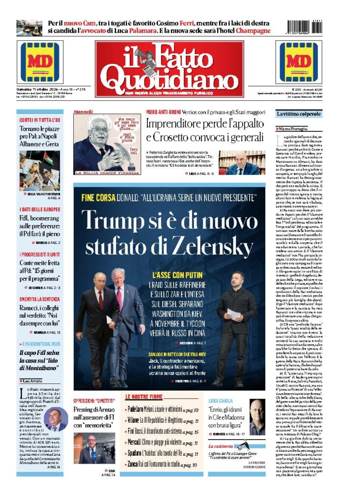 Copertina de Il Fatto Quotidiano di domenica 11 Ottobre 2026