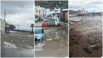 Copertina di Crisi climatica: pioggia e vento forti colpiscono il Sud. Strade di fango, auto in mare e scuole chiuse in Calabria, Campania, Sicilia e Puglia