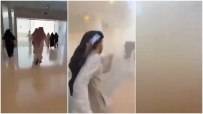 Copertina di Il fumo e le persone in fuga dopo l’attacco all’aeroporto di Riad