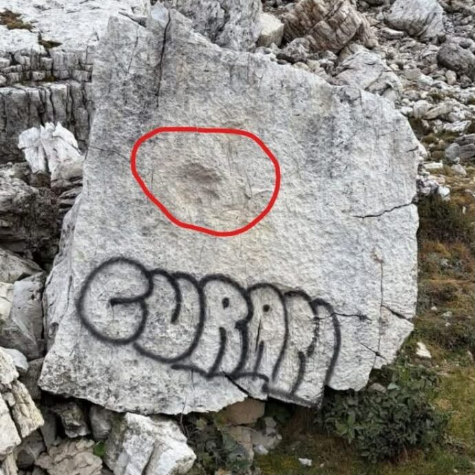 “Su quel sasso c’è l’impronta di una zampa di dinosauro, ora è ridotto così”: vandali imbrattano un fossile con una bomboletta spray alle tre Cime di Lavaredo, la rabbia del Cai