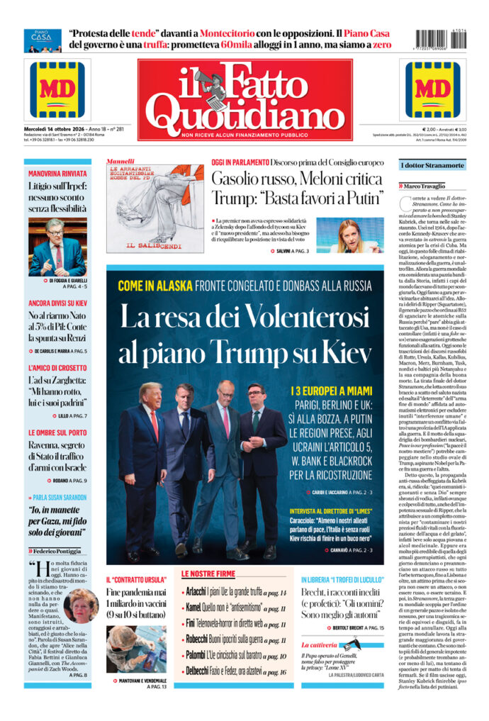 Copertina de Il Fatto Quotidiano di Mer 14 Ottobre 2026