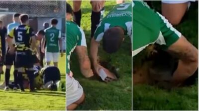 Copertina di Si apre una voragine in campo, i calciatori la riparano con mattoni e sabbia: poi la partita riparte | Domeniche Bestiali