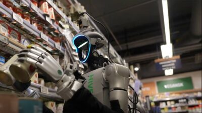 Copertina di “Lui riempie gli scaffali con la merce e tu ne controlli i movimenti”: robot al lavoro in un supermercato in Danimarca. Ecco l’inedita sperimentazione