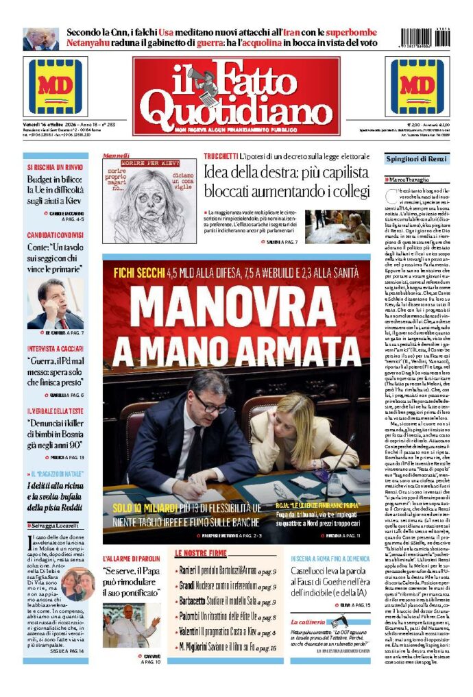 Copertina de Il Fatto Quotidiano di venerdì 16 Ottobre 2026