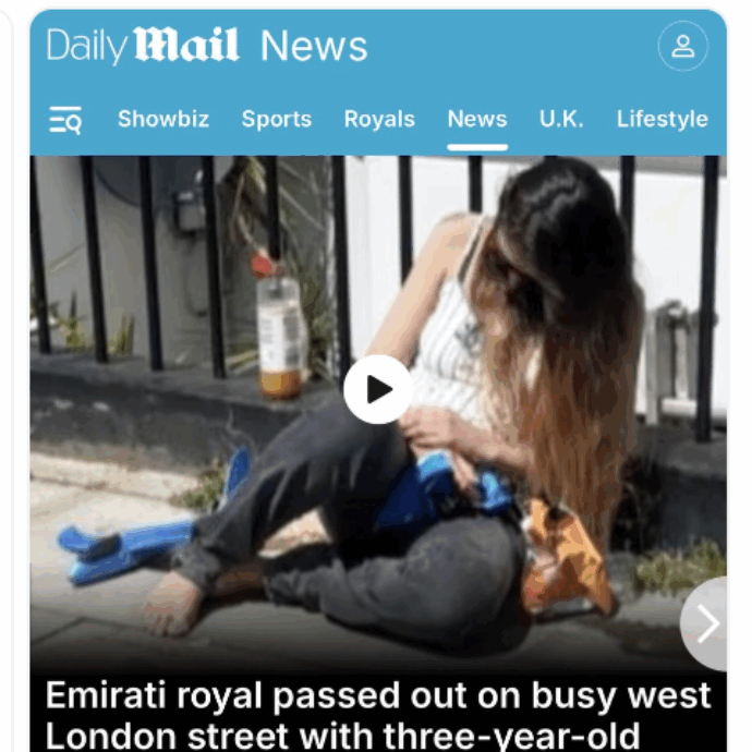 “Mahrah Al Nahyan dopo aver assunto droga è svenuta in una strada trafficata di Londra”: notizia choc del Daily Mail sul membro della famiglia reale di Abu Dhabi