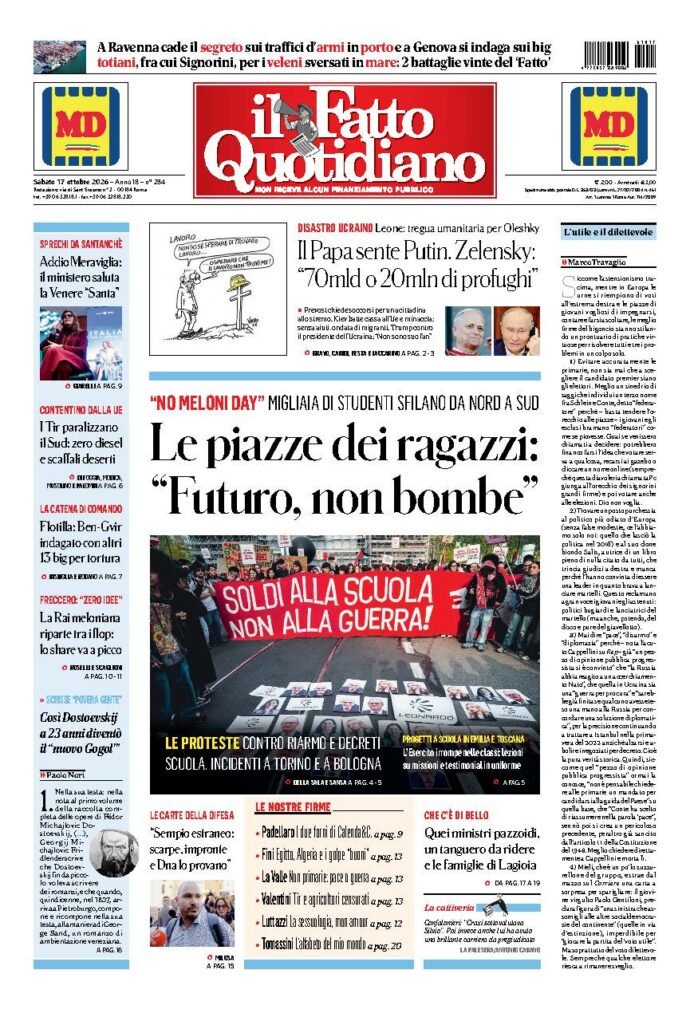 Copertina de Il Fatto Quotidiano di sabato 17 Ottobre 2026