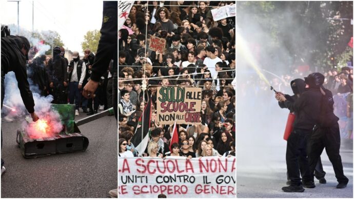 Migliaia di studenti in piazza in tutta Italia per il “No Meloni day”: “Facciamo come in Francia”. Tensioni a Roma, Torino e Bologna