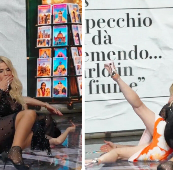 La caduta in diretta di Valeria Marini e Carmen Di Pietro fa il giro del mondo e raggiunge 18 milioni di visualizzazioni in poche ore: cosa è successo