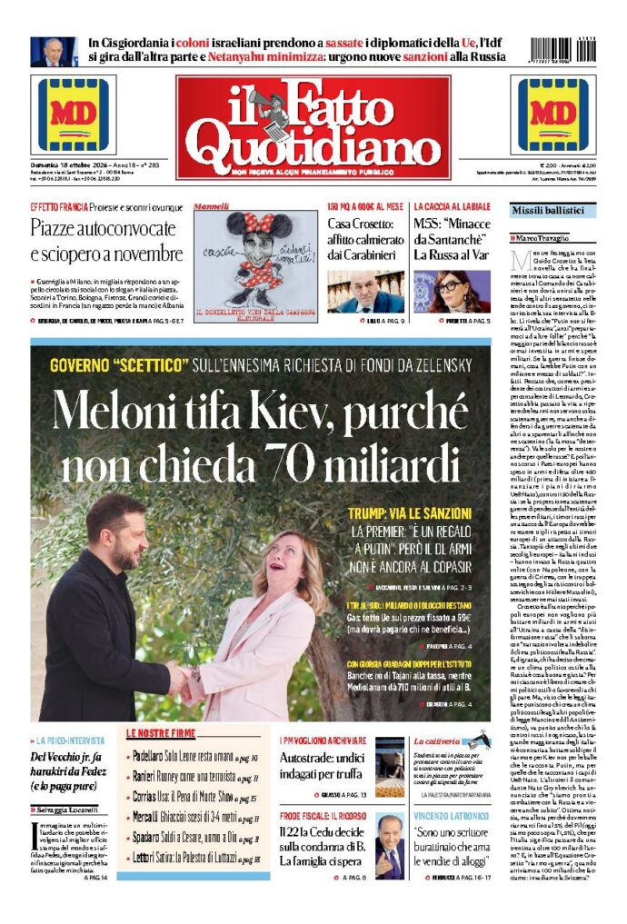 Copertina de Il Fatto Quotidiano di Dom 18 Ottobre 2026