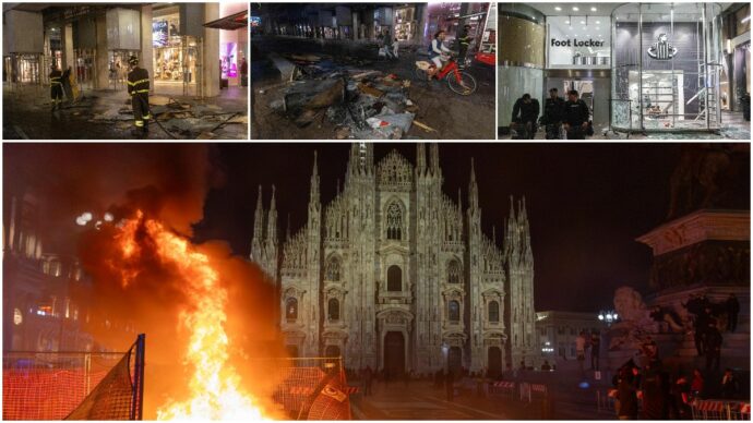 Milano dopo la guerriglia urbana: vetrine in frantumi e danni. Una sessantina di fermati di cui la metà ragazzini e 25 feriti