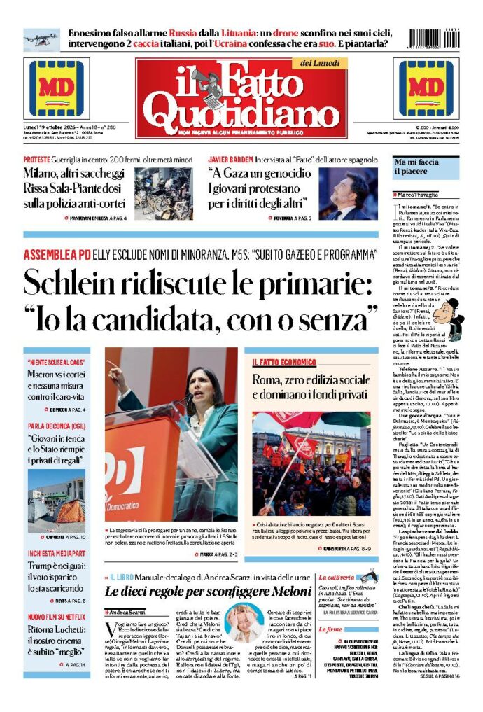 Copertina de Il Fatto Quotidiano di lunedì 19 Ottobre 2026