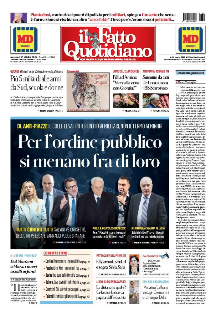 Copertina de Il Fatto Quotidiano di mercoledì 21 Ottobre 2026