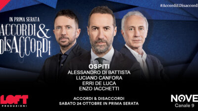 Copertina di Di Battista, Canfora, Erri De Luca e Iacchetti ospiti di Sommi ad Accordi&Disaccordi sabato 24 ottobre. Con Travaglio e Scanzi