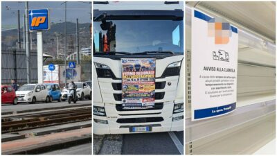 Copertina di Caro carburanti, il blocco dei tir in Campania prosegue. La Doria mette in ferie 600 dipendenti. Federdistribuzione: “Già buttati quintali di pesce”