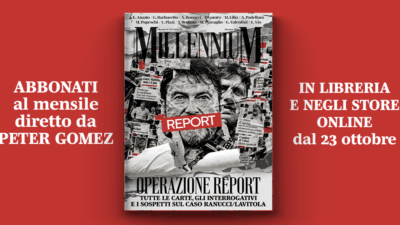 Copertina di Millennium, “Operazione Report”: il nuovo numero del mensile analizza il caso Ranucci-Lavitola