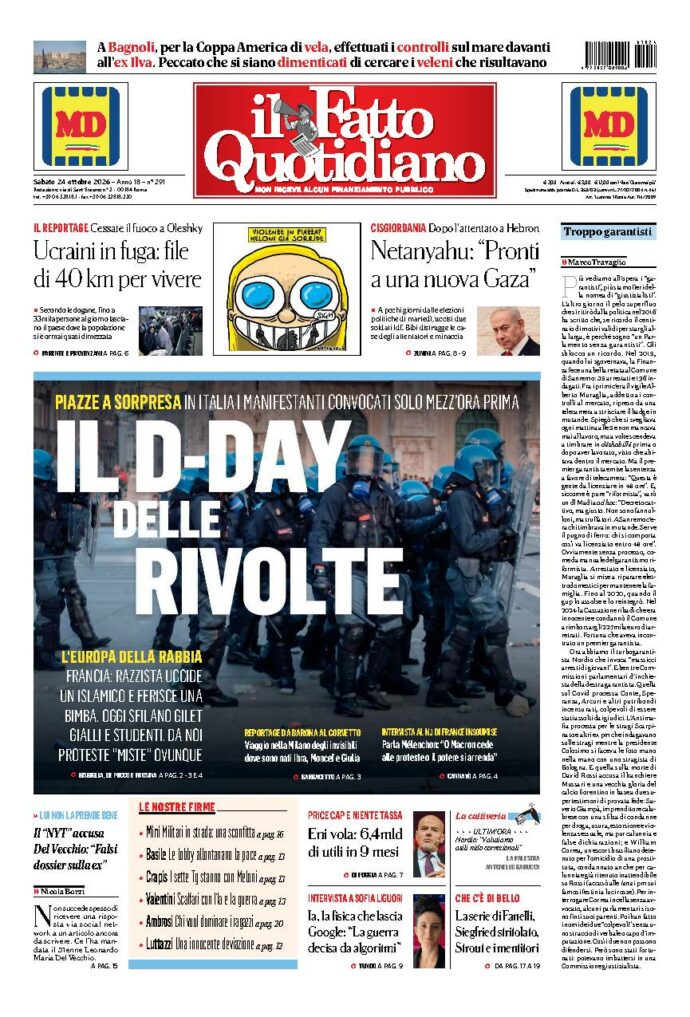 Copertina de Il Fatto Quotidiano di sabato 24 Ottobre 2026