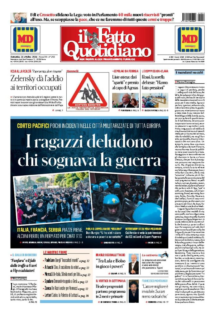Copertina de Il Fatto Quotidiano di domenica 25 Ottobre 2026