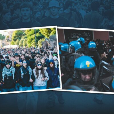 Copertina di Tanti giovani e pochi incidenti. Deluso chi sperava nella guerra. In 10mila a Milano. Cortei a Roma, Bologna e Torino