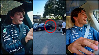 Copertina di Antonelli sbaglia marcia e va a sbattere contro una recinzione: Russell non resiste e scoppia a ridere – Video
