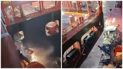 Copertina di “Ci rammarichiamo profondamente coi passeggeri per il disagio causato”: scontro tra una nave da crociera e due navi portacointener. Annullato il viaggio