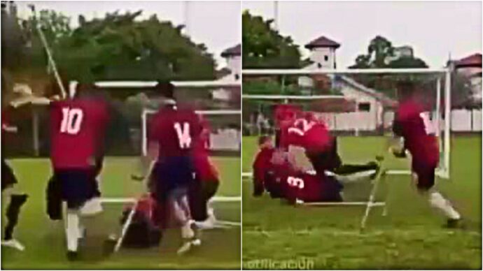 Spinte, cazzotti e stampelle che volano: il torneo per calciatori amputati finisce in rissa dopo i rigori | Video
